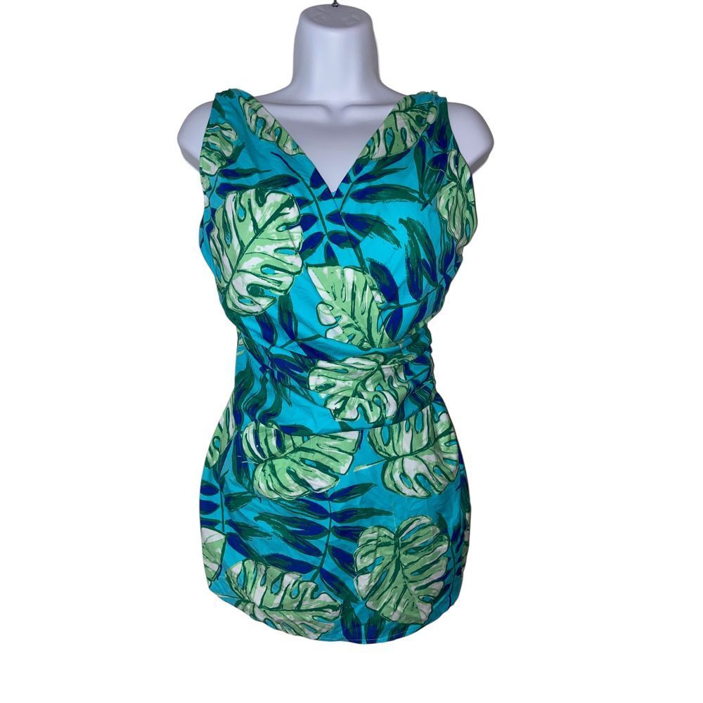 d&co Beach Tropical Monstera Leaf Print One Piece Swimsuit Bathing Suit US‎ 12